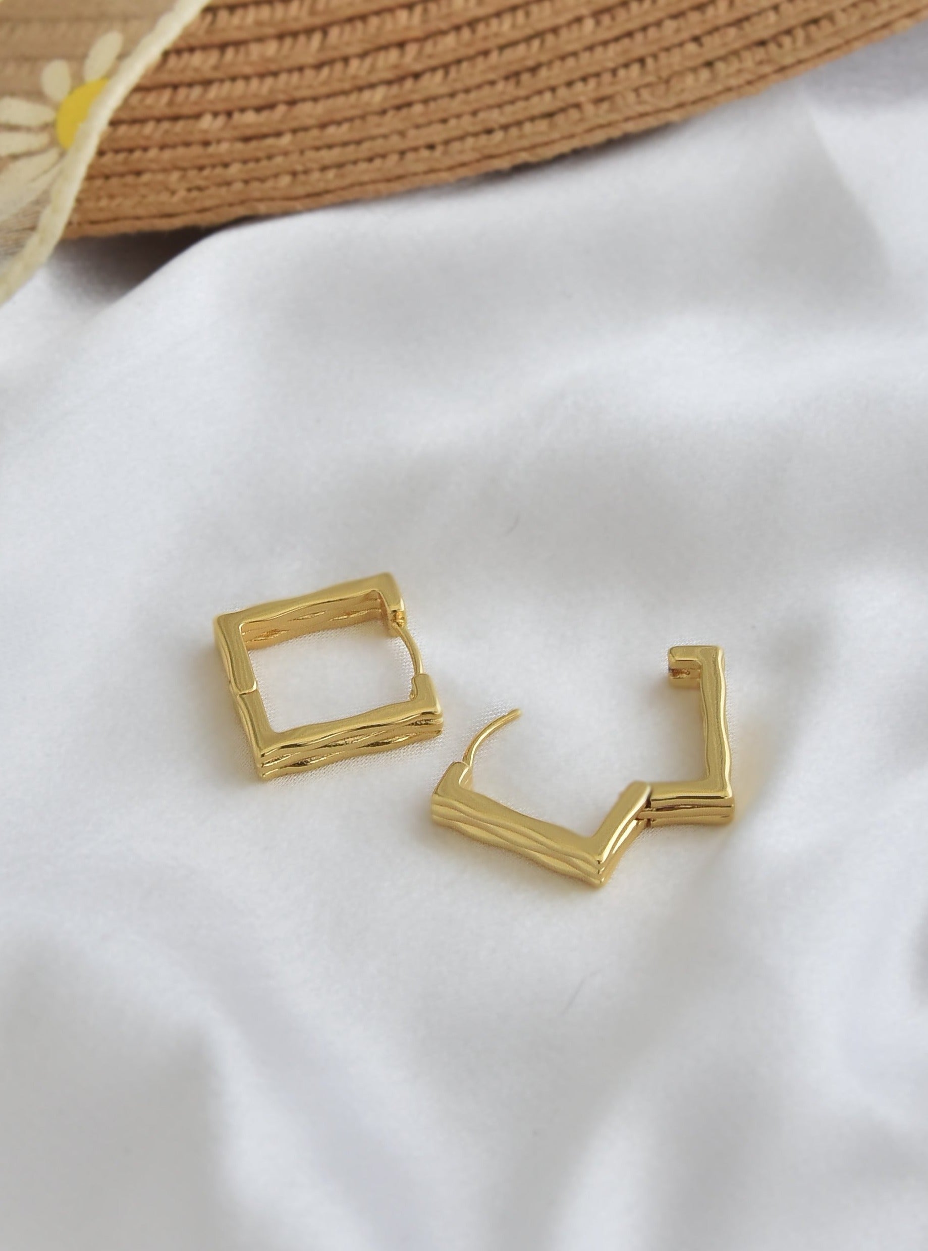 Gold square clearance earring