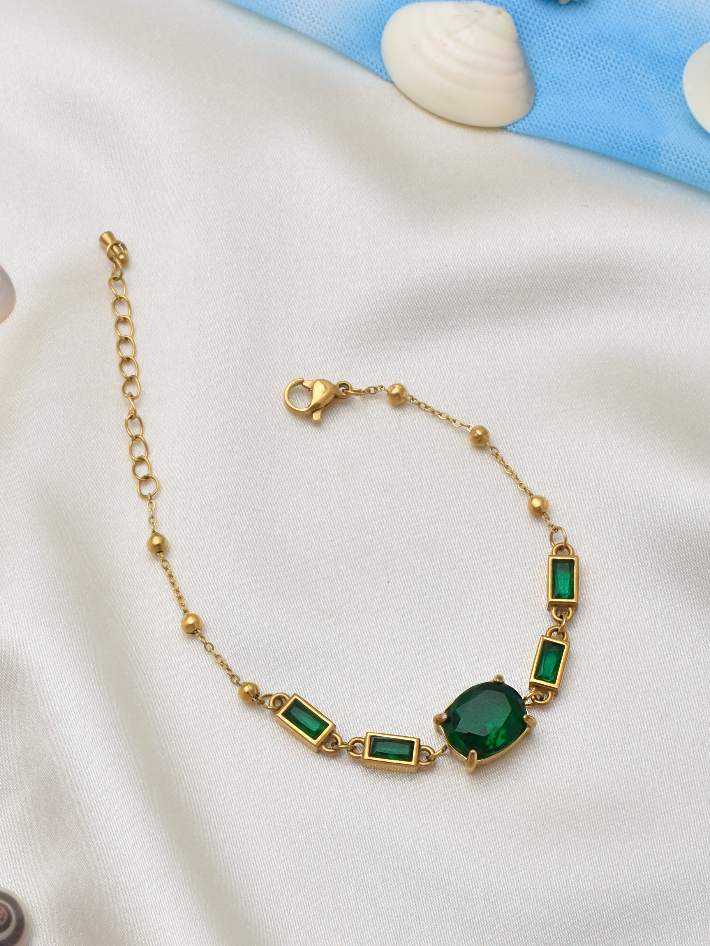 Bar Bracelet, minimalist bracelet emerald jewelry, 14K solid Gold, Ferkos,