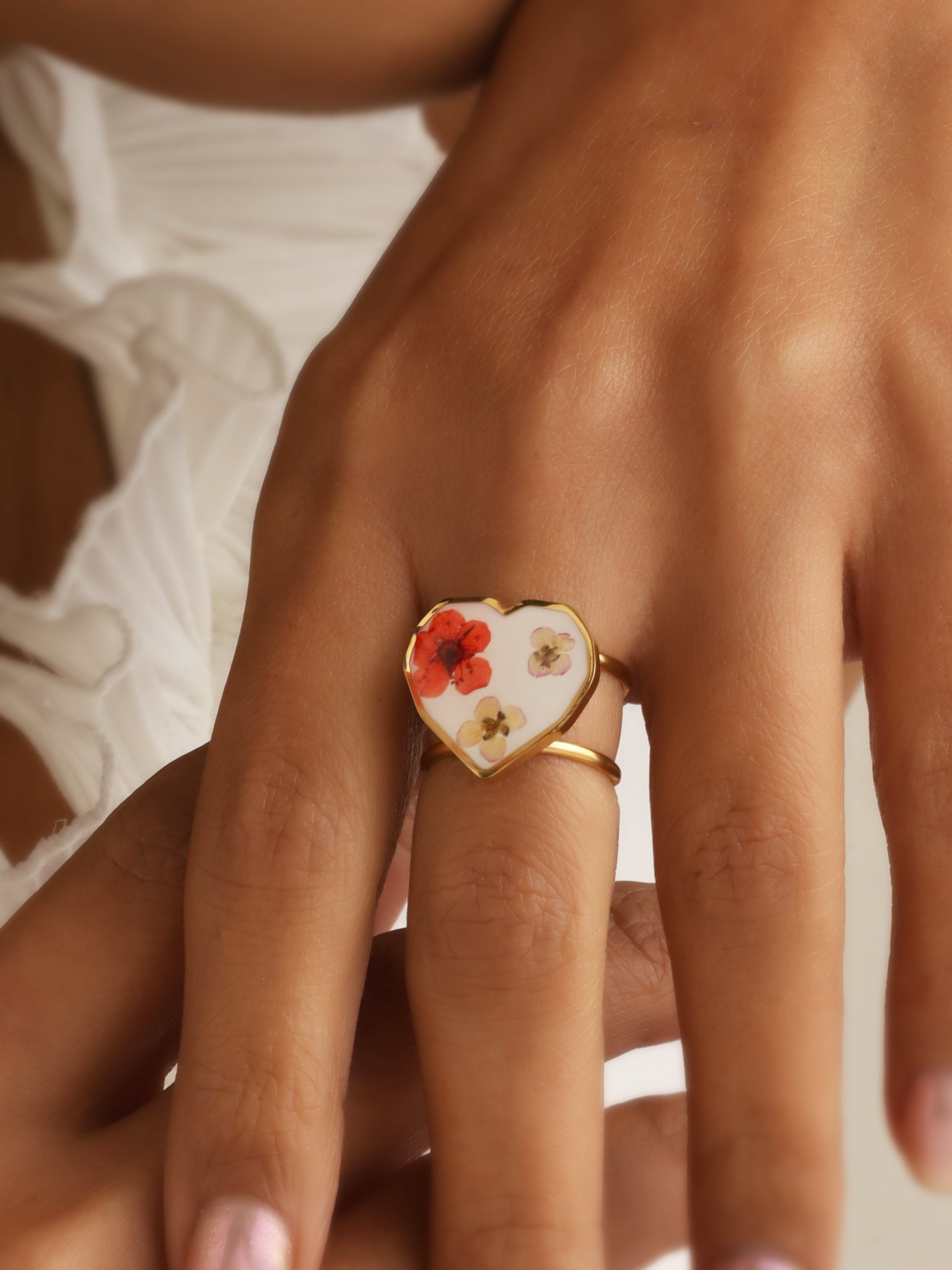 Resin Floral Heart Ring