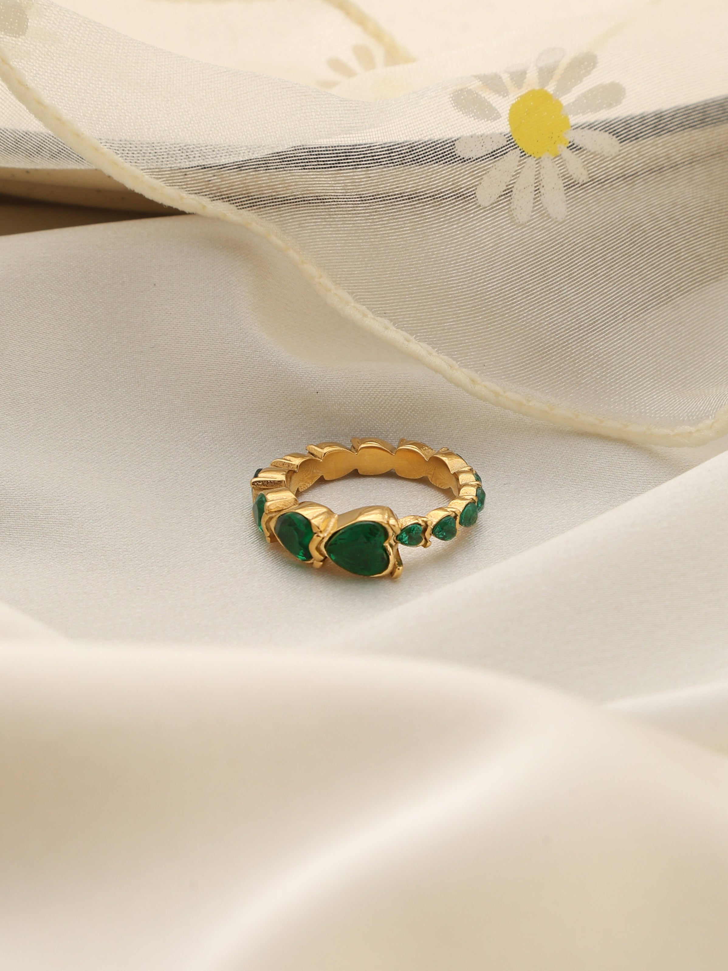 Solitaire Heart Ring-Green