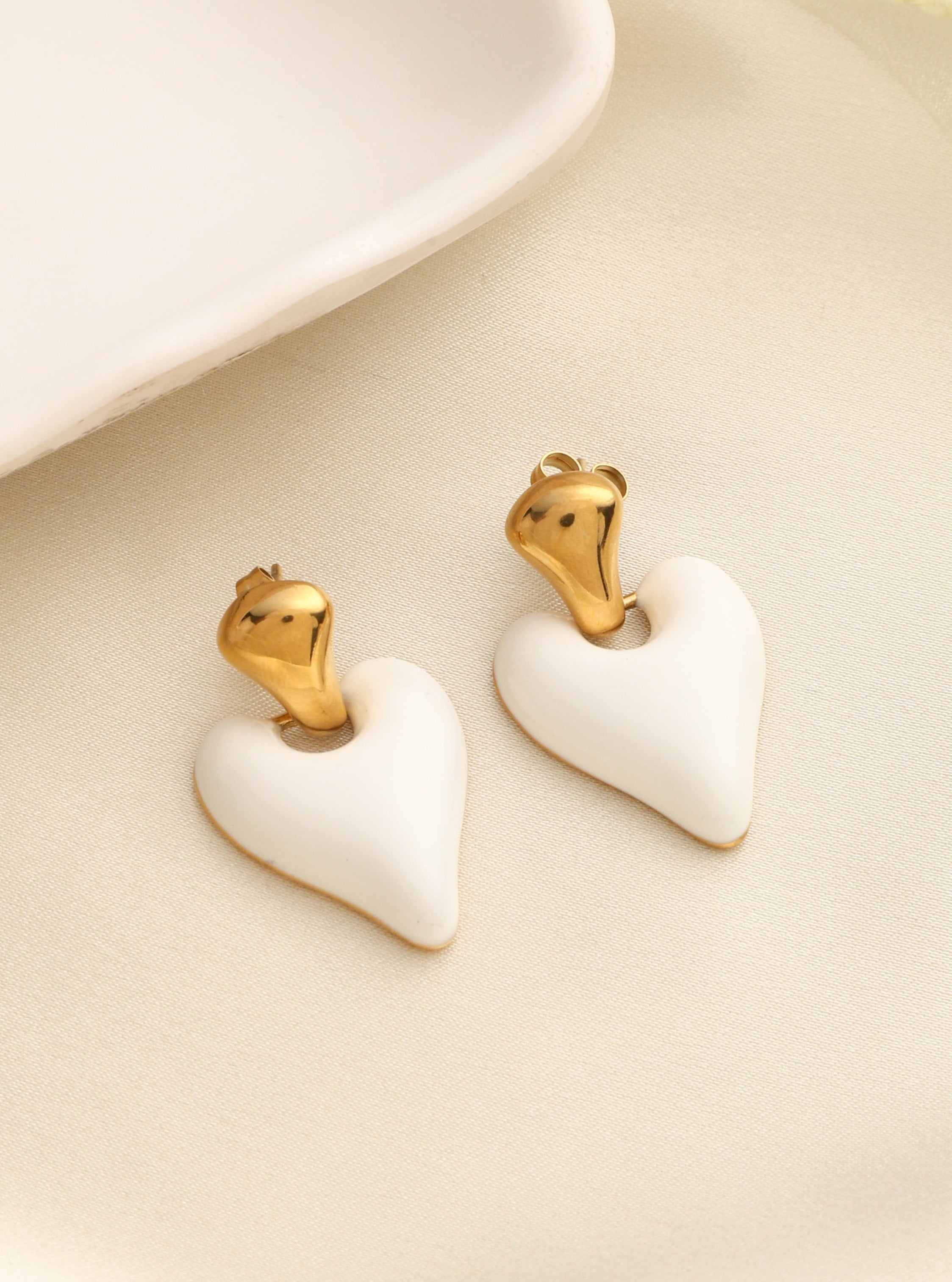 White Enamel Heart Earrings