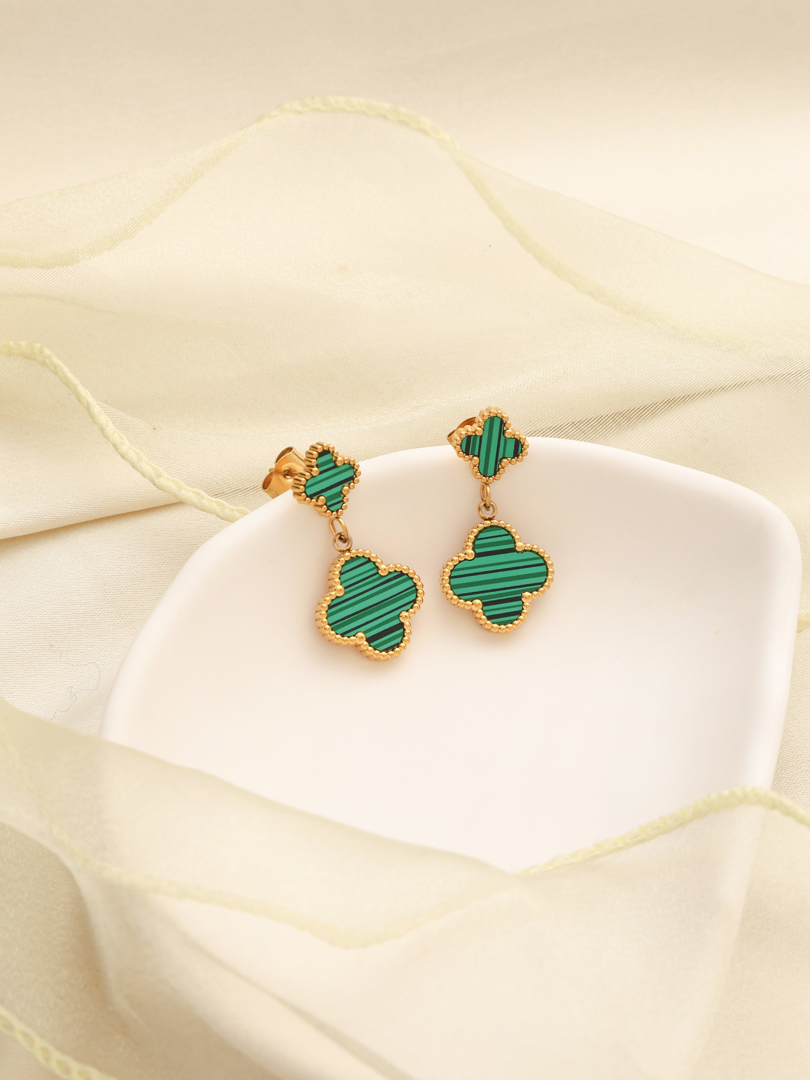 Green Clover Leaf Earrings