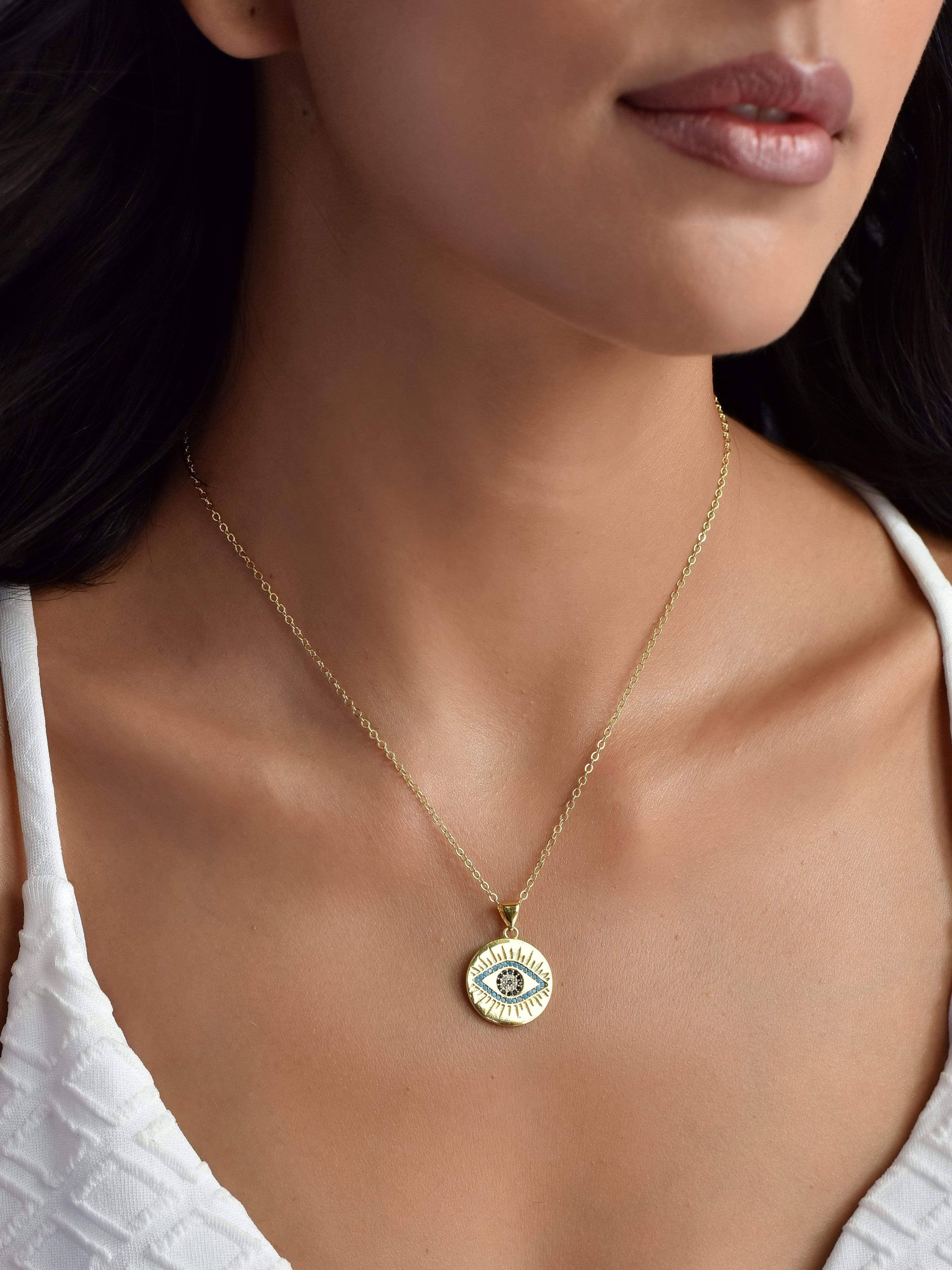 24K Gold Mother Of Pearl Evil Eye Charm with Diamond - Susan Campbell  Jewelry