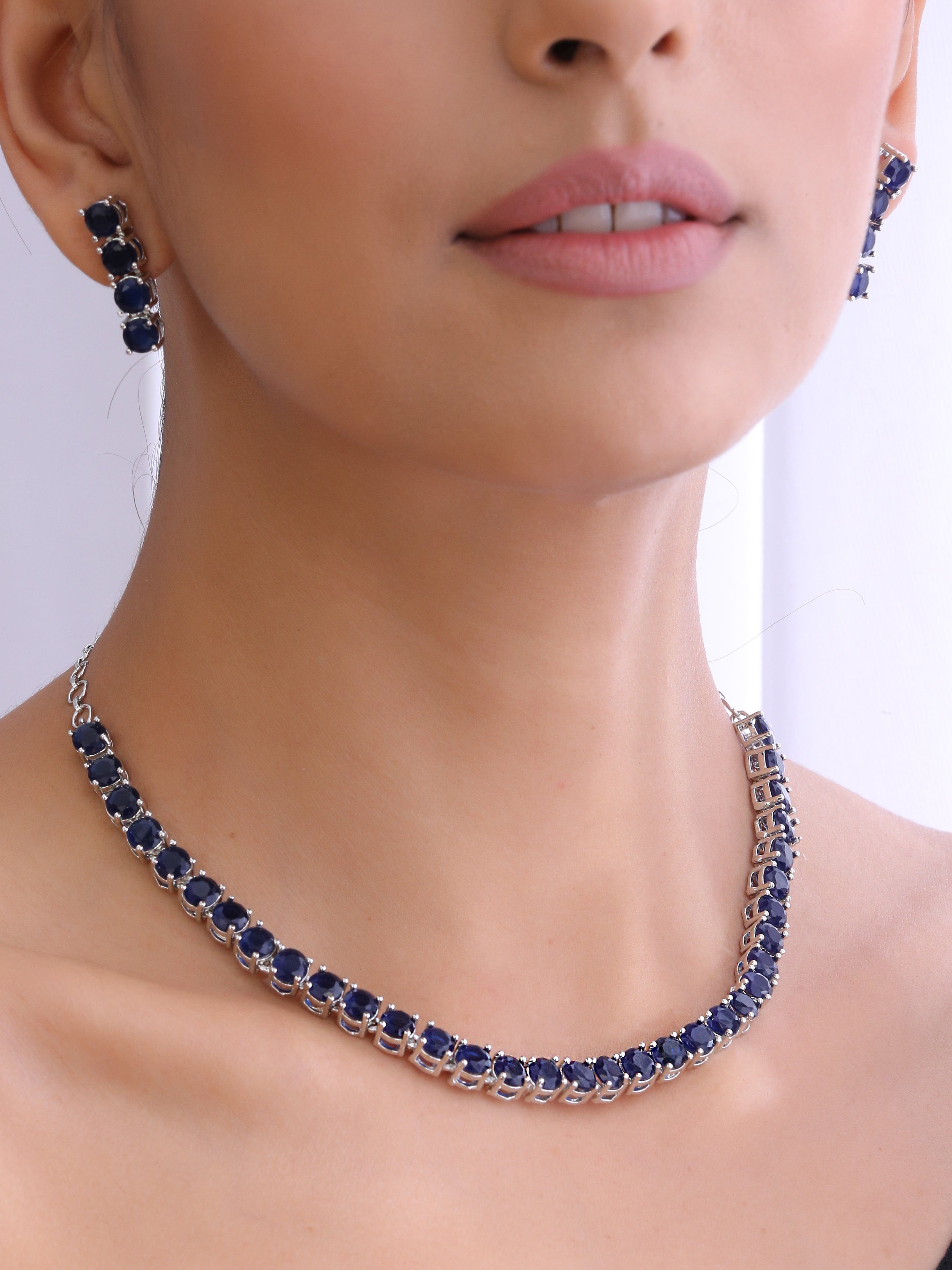 Buy Sapphire Blue Bridal Jewelry Set Crystal Wedding Necklace Online in  India  Etsy