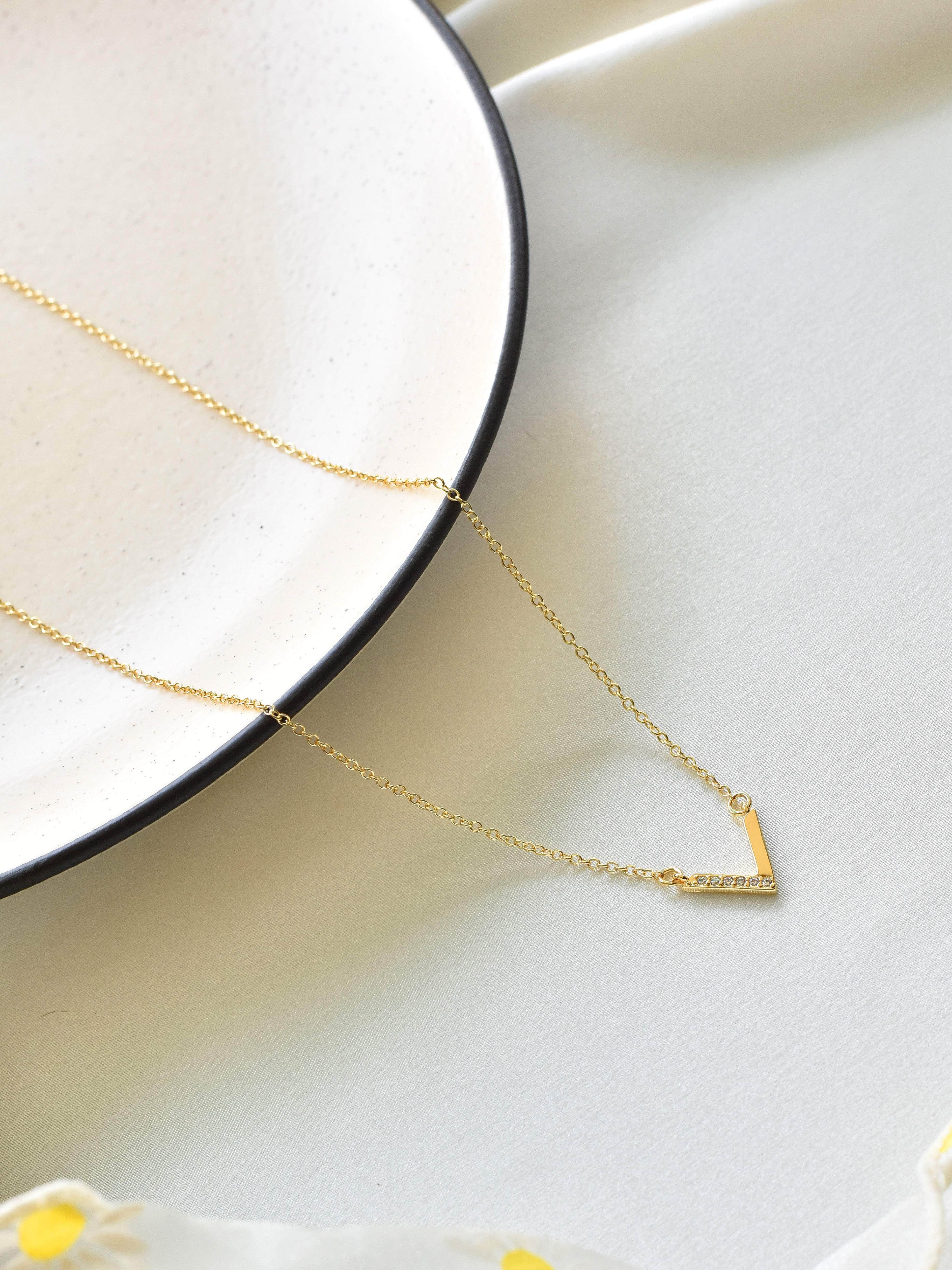 Buy Chevron Necklace, Solid Gold K14, Minimalist Necklace, V Shaped Necklace,  Geometric Necklace, Dainty Necklace, Everyday Jewelry, Sister Gift Online  in India - Etsy