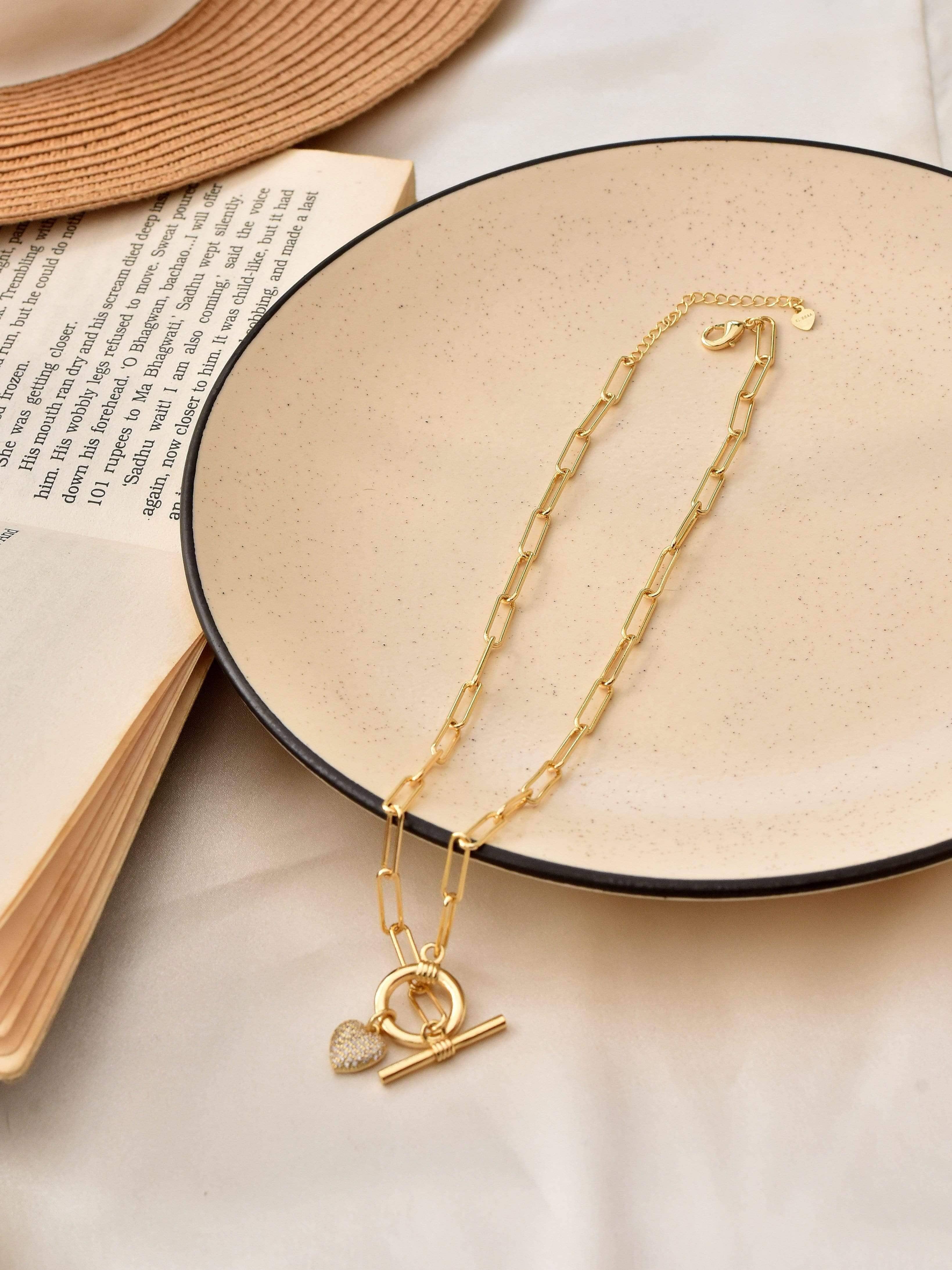 Wholesale korean style heart shape titanium steel tassel chain inlaid gold  necklace 1 piece - Nihaojewelry
